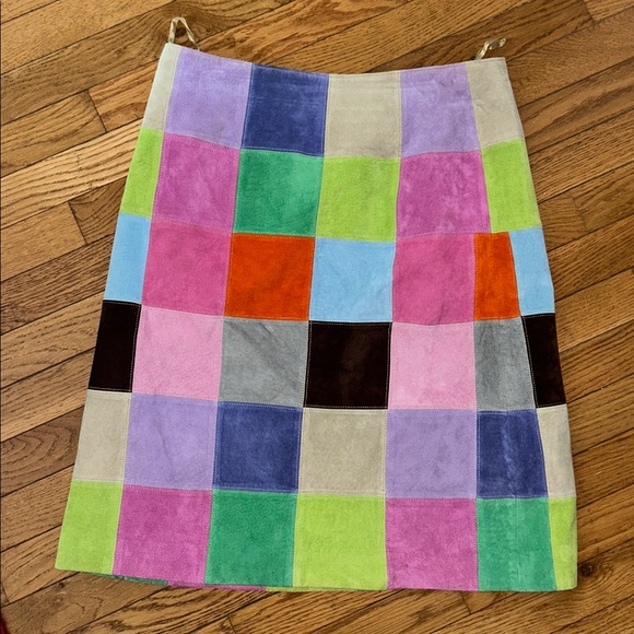 Isaac Mizrahi sz 12 multicolor suede patchwork skirt fully lined with side zip - Picture 5 of 7
